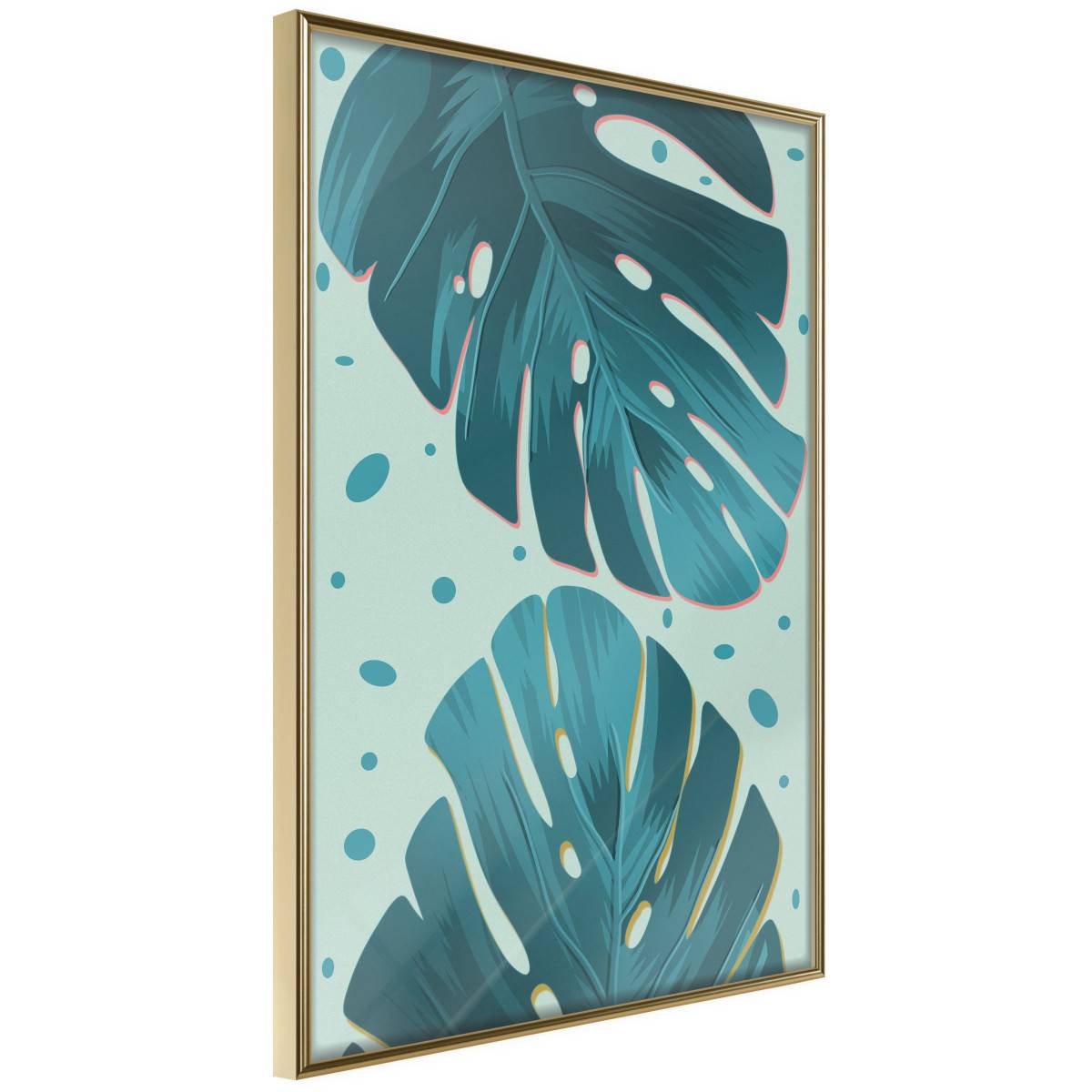 Affiche Murale Encadrée "Pastel Monstera Leaves" 40 x 60 cm Or - Image 1