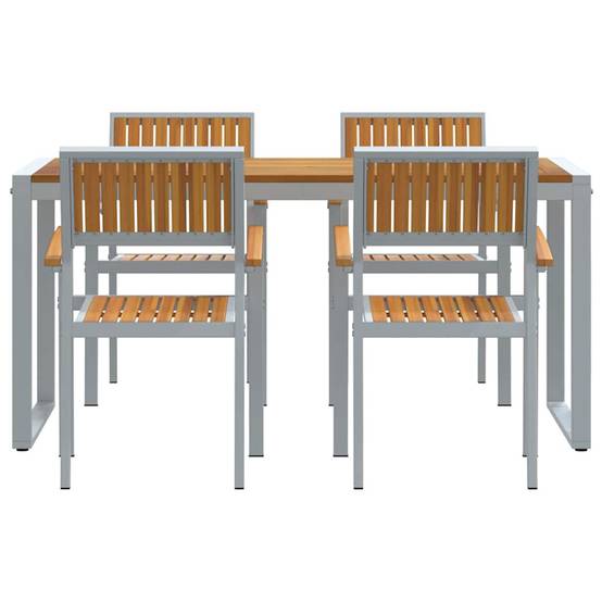 Ensemble salle à manger jardin bois d'acacia gris 160 x 80 x 75 cm - PANGIVO - Image 7