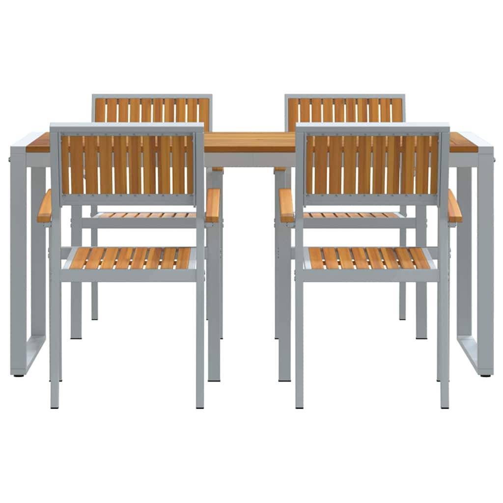 Ensemble salle à manger jardin bois d'acacia gris 160 x 80 x 75 cm - PANGIVO - Image 7