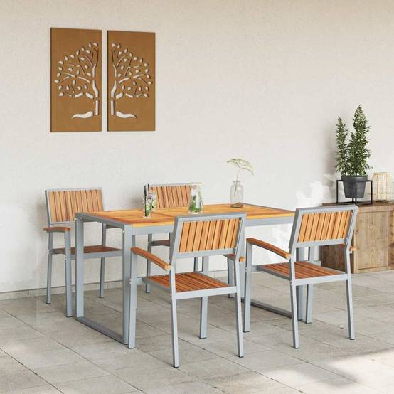 Ensemble salle à manger jardin bois d'acacia gris 160 x 80 x 75 cm - PANGIVO - Image 4