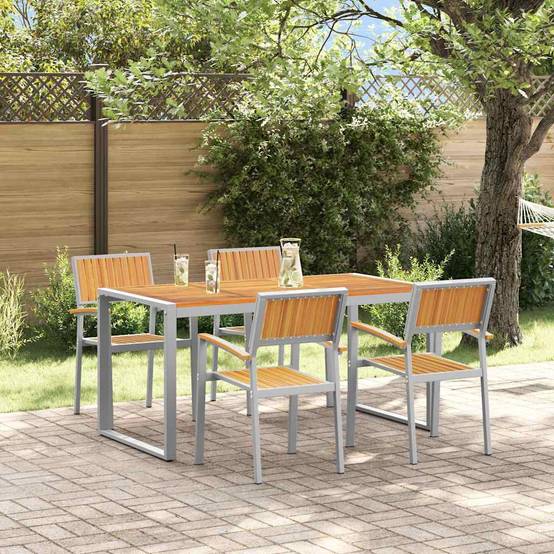 Ensemble salle à manger jardin bois d'acacia gris 160 x 80 x 75 cm - PANGIVO - Image 1