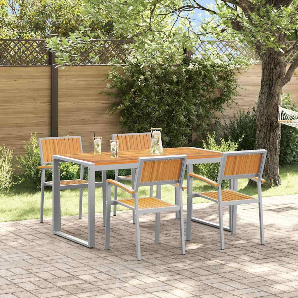 Ensemble salle à manger jardin bois d'acacia gris 160 x 80 x 75 cm - PANGIVO