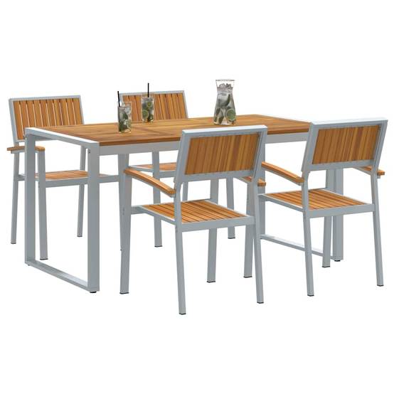 Ensemble salle à manger jardin bois d'acacia gris 160 x 80 x 75 cm - PANGIVO - Image 3