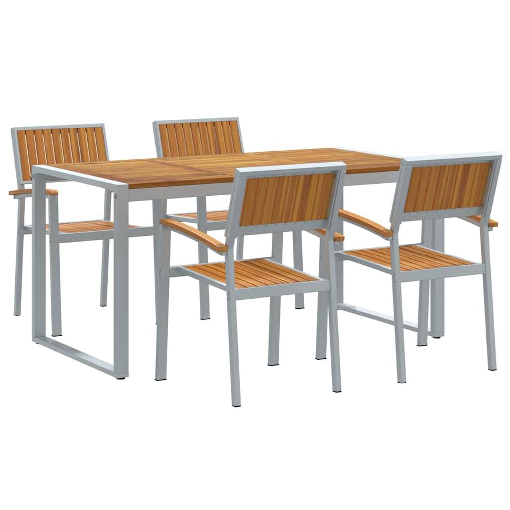 Ensemble salle à manger jardin bois d'acacia gris 160 x 80 x 75 cm - PANGIVO - Image 2