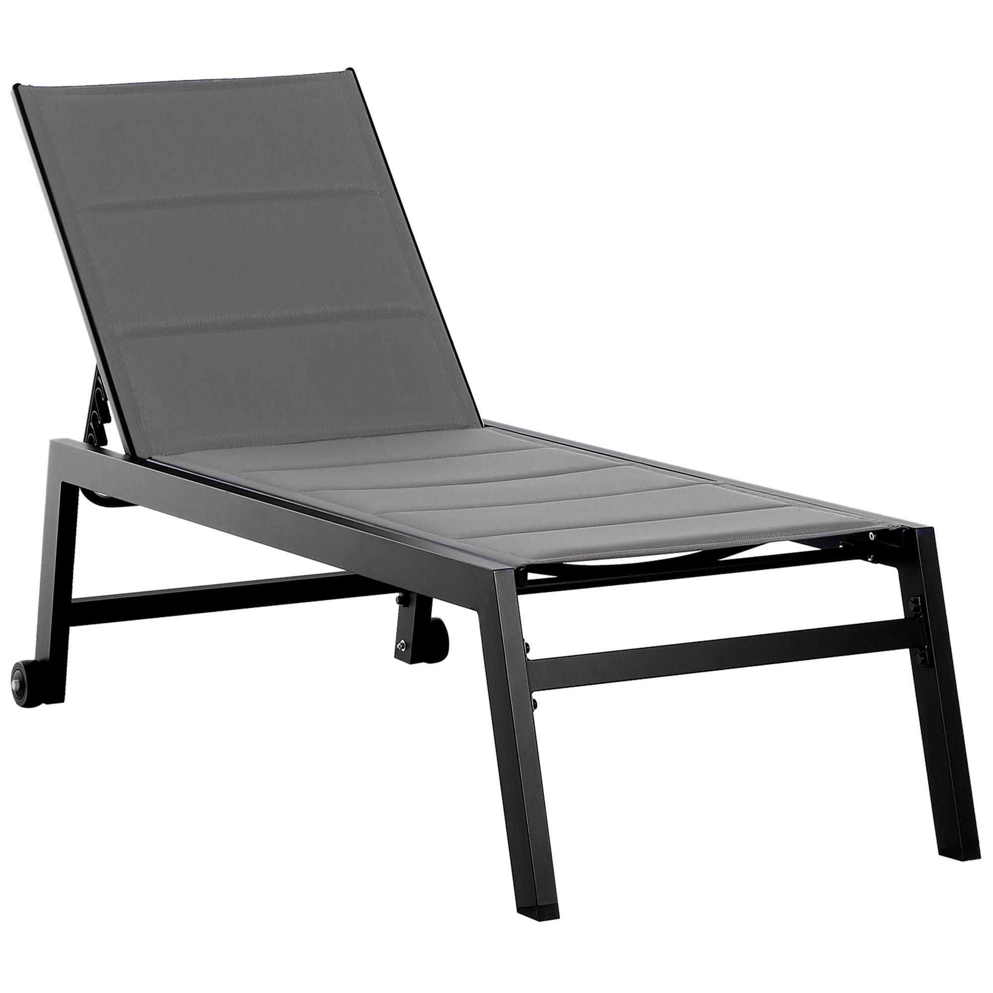 Chaise longue aluminium textylène pour extérieurs rembourrée réglable avec roues gris noir - ComfortXL Outdoor Living