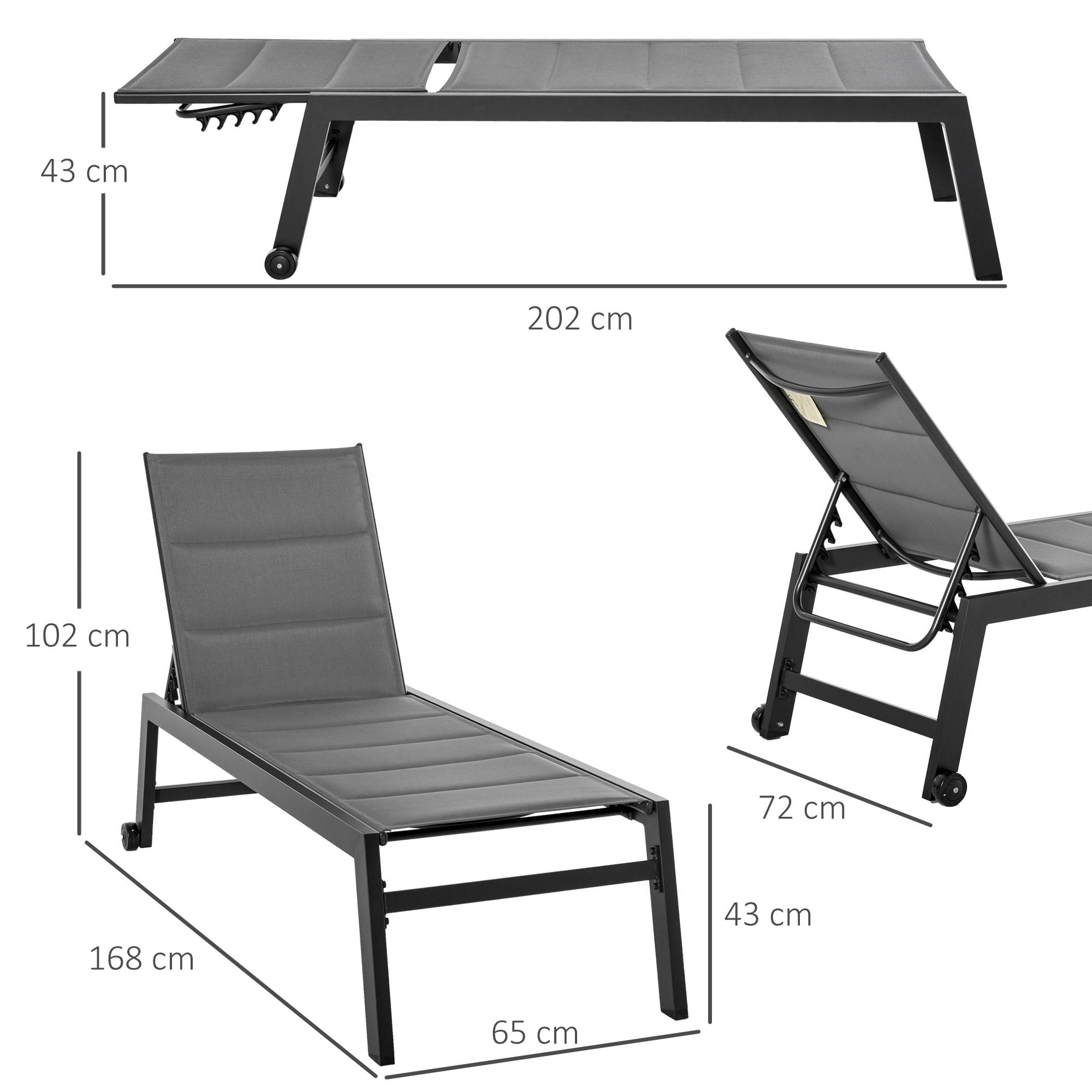 Chaise longue aluminium textylène pour extérieurs rembourrée réglable avec roues gris noir - ComfortXL Outdoor Living - Image 5