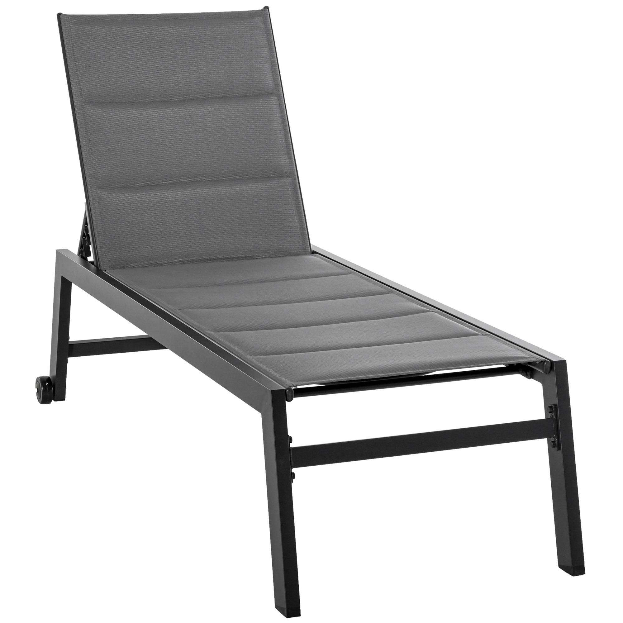 Chaise longue aluminium textylène pour extérieurs rembourrée réglable avec roues gris noir - ComfortXL Outdoor Living - Image 2