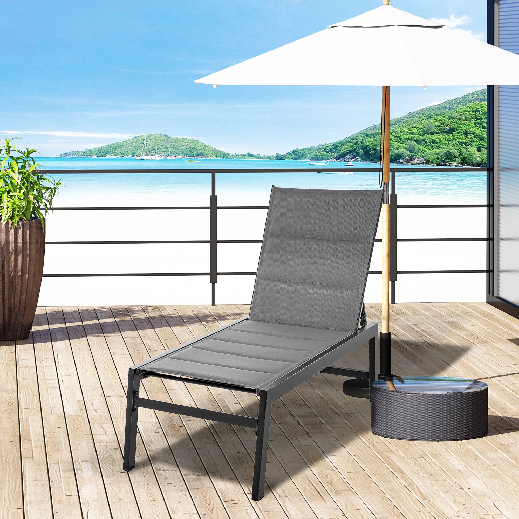 Chaise longue aluminium textylène pour extérieurs rembourrée réglable avec roues gris noir - ComfortXL Outdoor Living - Image 4