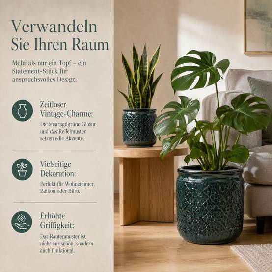 ComfortXL - Lot de 3 pots de fleurs en céramique vert foncé Ø38,1/30,5/22,9 cm intérieur extérieur avec drainage - Image 6
