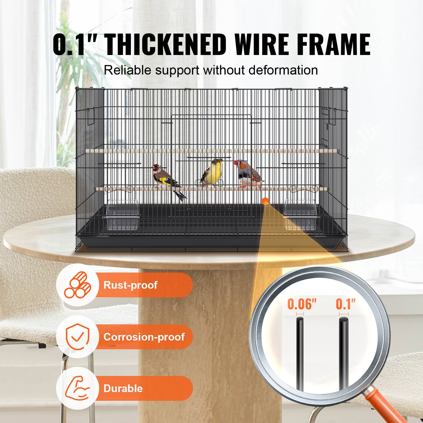 VEVOR Cage oiseau 76x46x45,5 cm, métal, portable. Plateau détachable, perchoirs. - Image 3