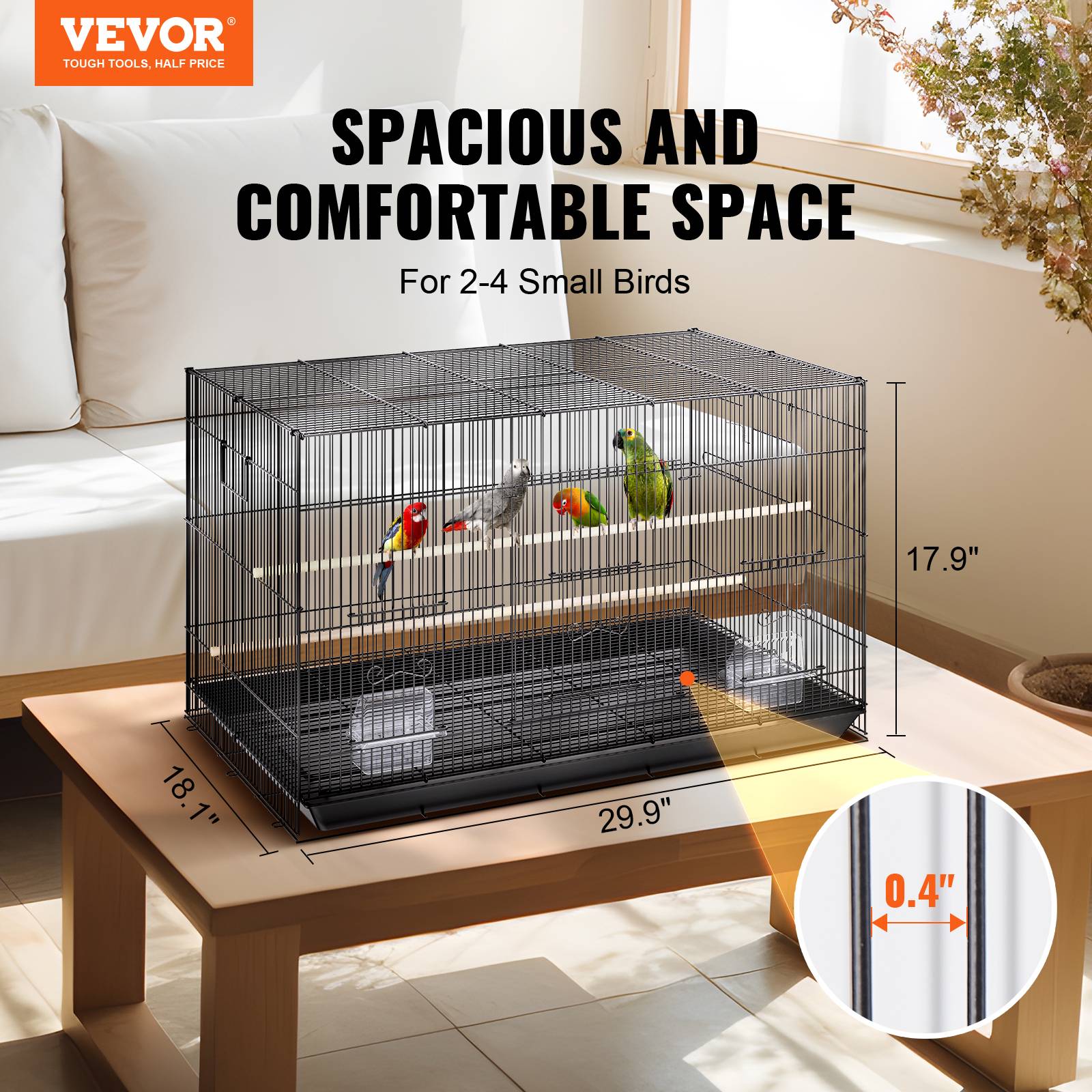 VEVOR Cage oiseau 76x46x45,5 cm, métal, portable. Plateau détachable, perchoirs. - Image 2