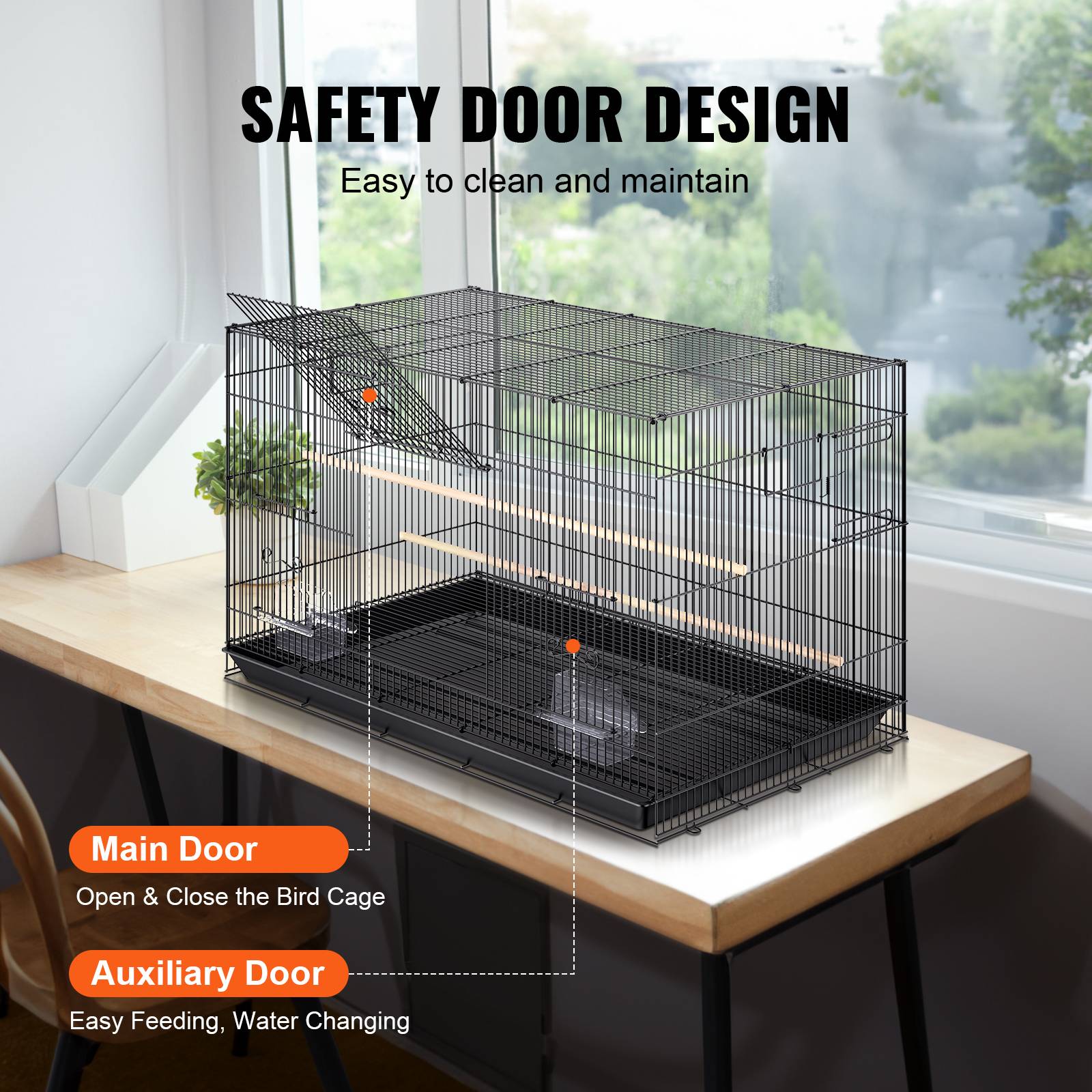 VEVOR Cage oiseau 76x46x45,5 cm, métal, portable. Plateau détachable, perchoirs. - Image 4