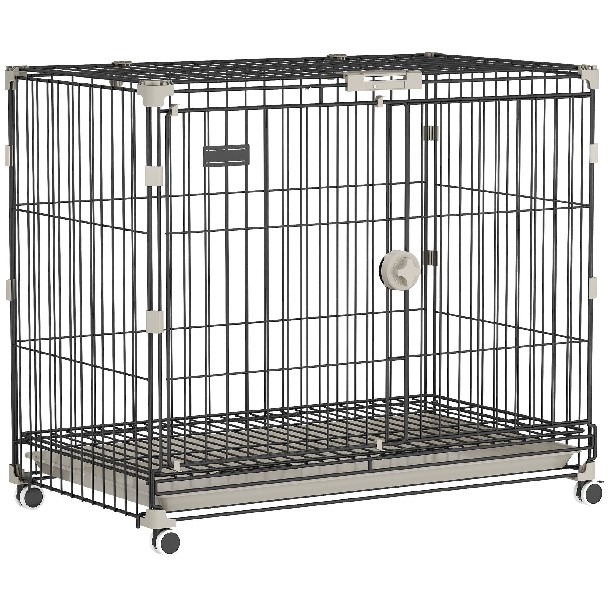Cage chien pliable métal intérieur roues toit verrouillable 75,5x46x64,5cm noir - ComfortXL Outdoor Living
