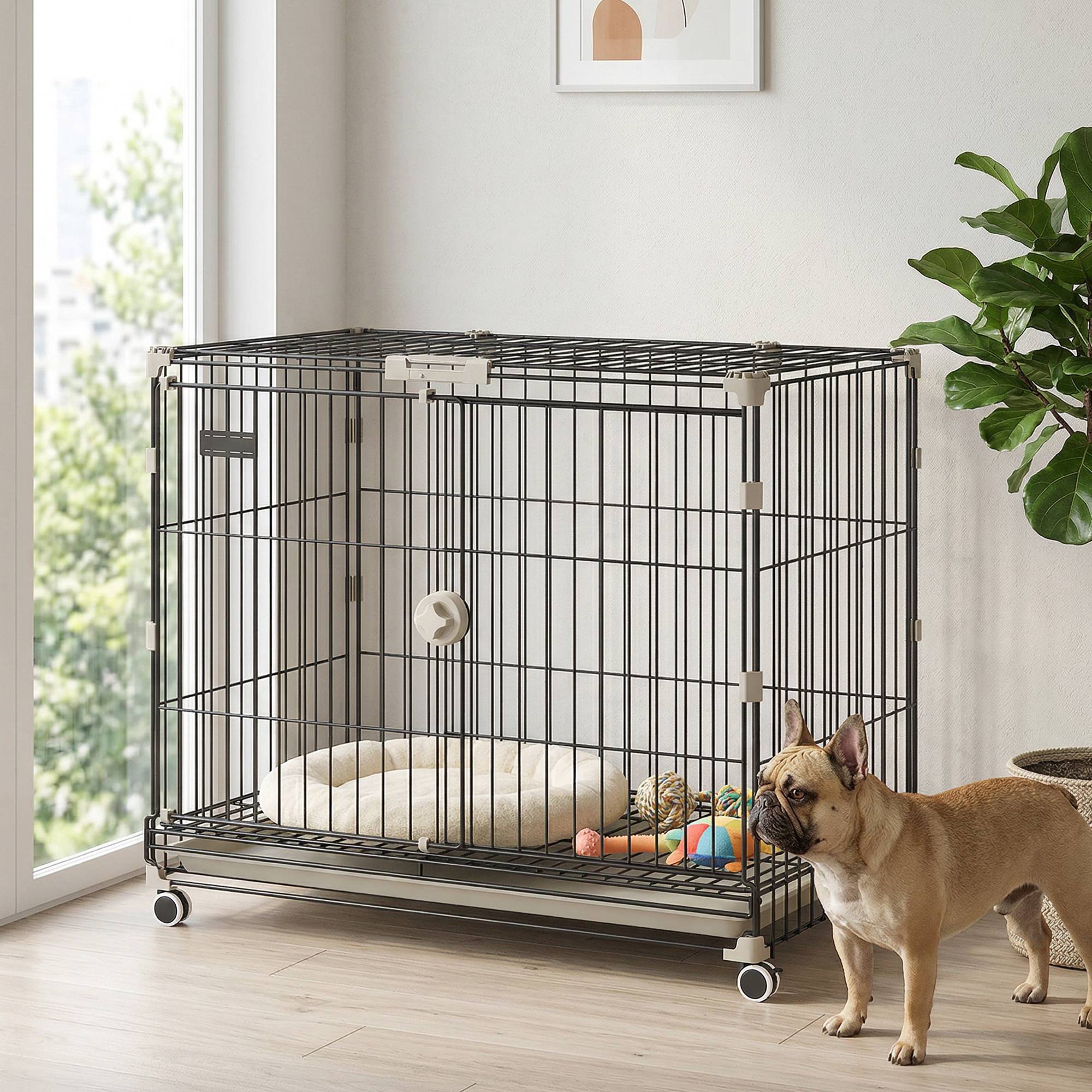 Cage chien pliable métal intérieur roues toit verrouillable 75,5x46x64,5cm noir - ComfortXL Outdoor Living - Image 10