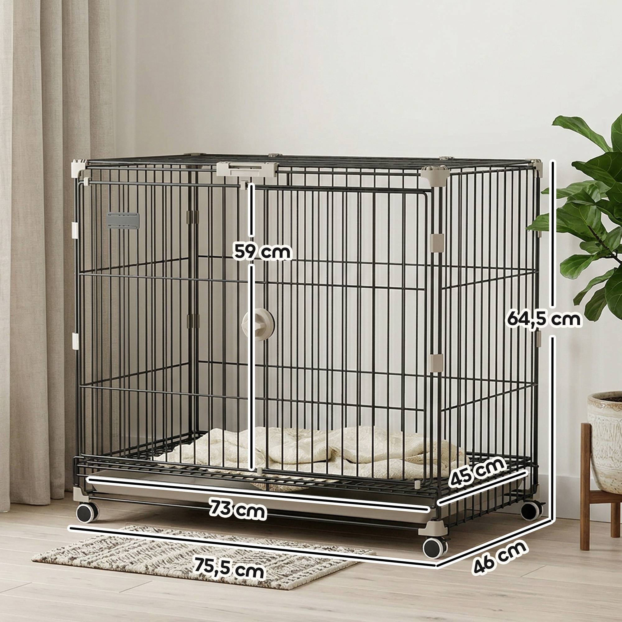 Cage chien pliable métal intérieur roues toit verrouillable 75,5x46x64,5cm noir - ComfortXL Outdoor Living - Image 5
