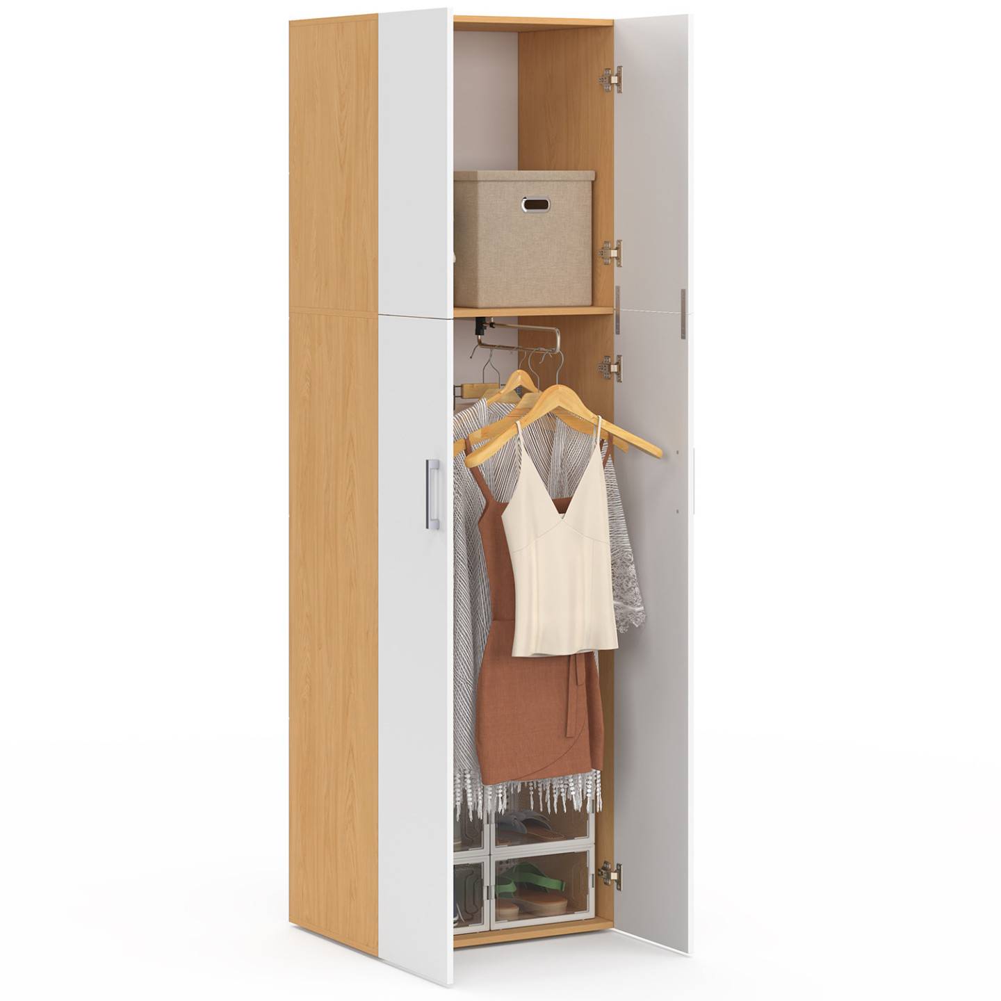 Armoire 2 portes JULIANA blanc et bois penderie 50 cm avec étagère - Image 3