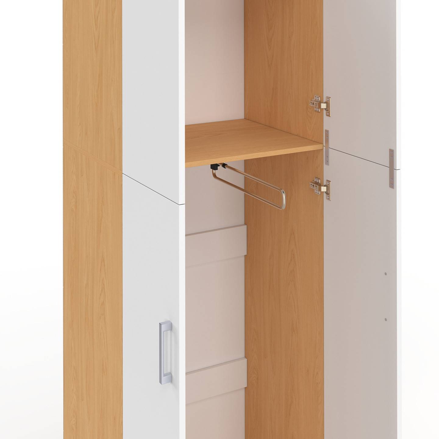 Armoire 2 portes JULIANA blanc et bois penderie 50 cm avec étagère - Image 6