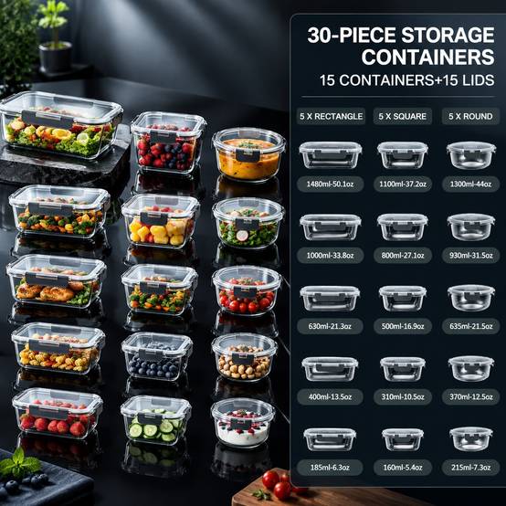 30 Contenants Alimentaires en Verre Borosilicate avec Couvercles Hermétiques - Image 3