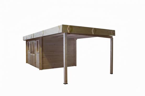 Habrita - Abri Madriers bois massif - 42 mm- surface extérieur 28,46 m2 avec bûcher - Toit plat - bac acier - Image 5