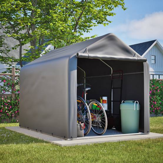 Garage à vélos 160x220x165cm gris PE imperméable avec porte roulante, rangement pour jardin - Image 10