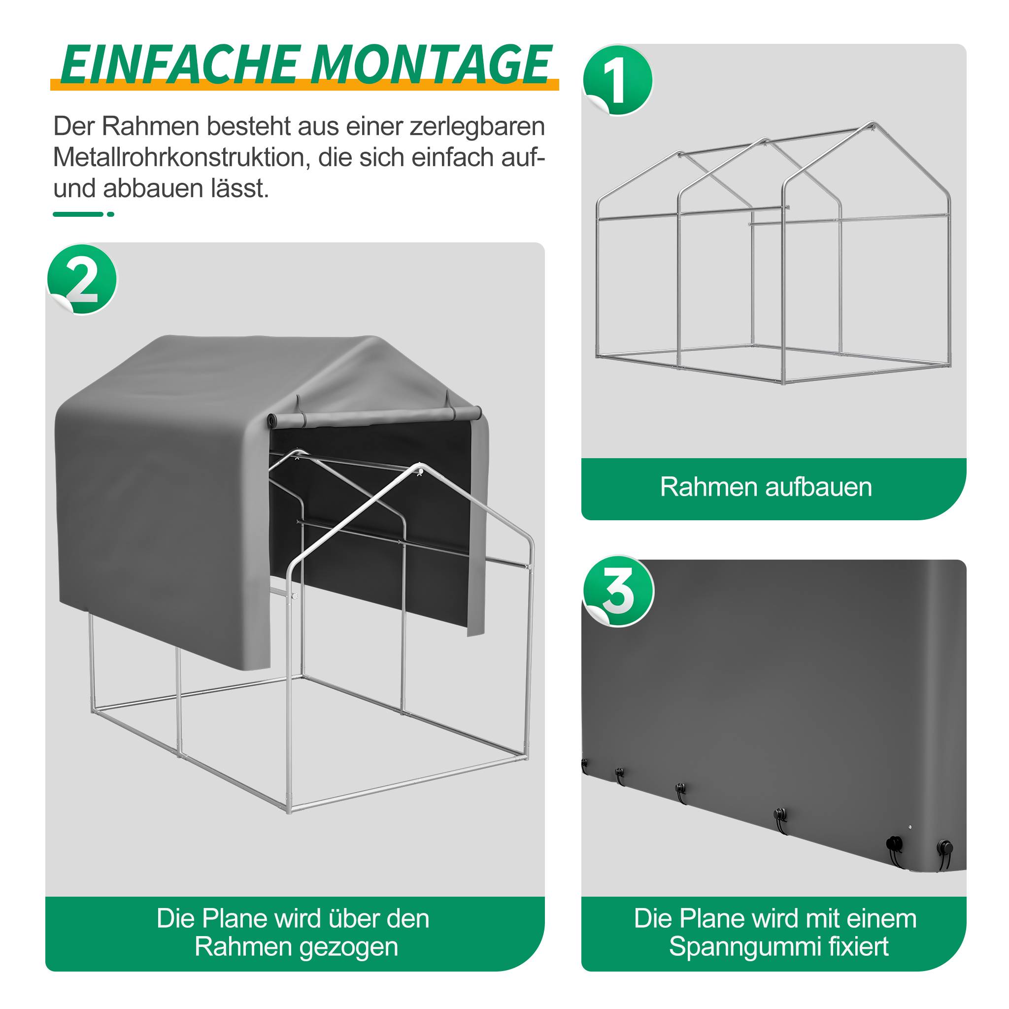 Garage à vélos 160x220x165cm gris PE imperméable avec porte roulante, rangement pour jardin - Image 3