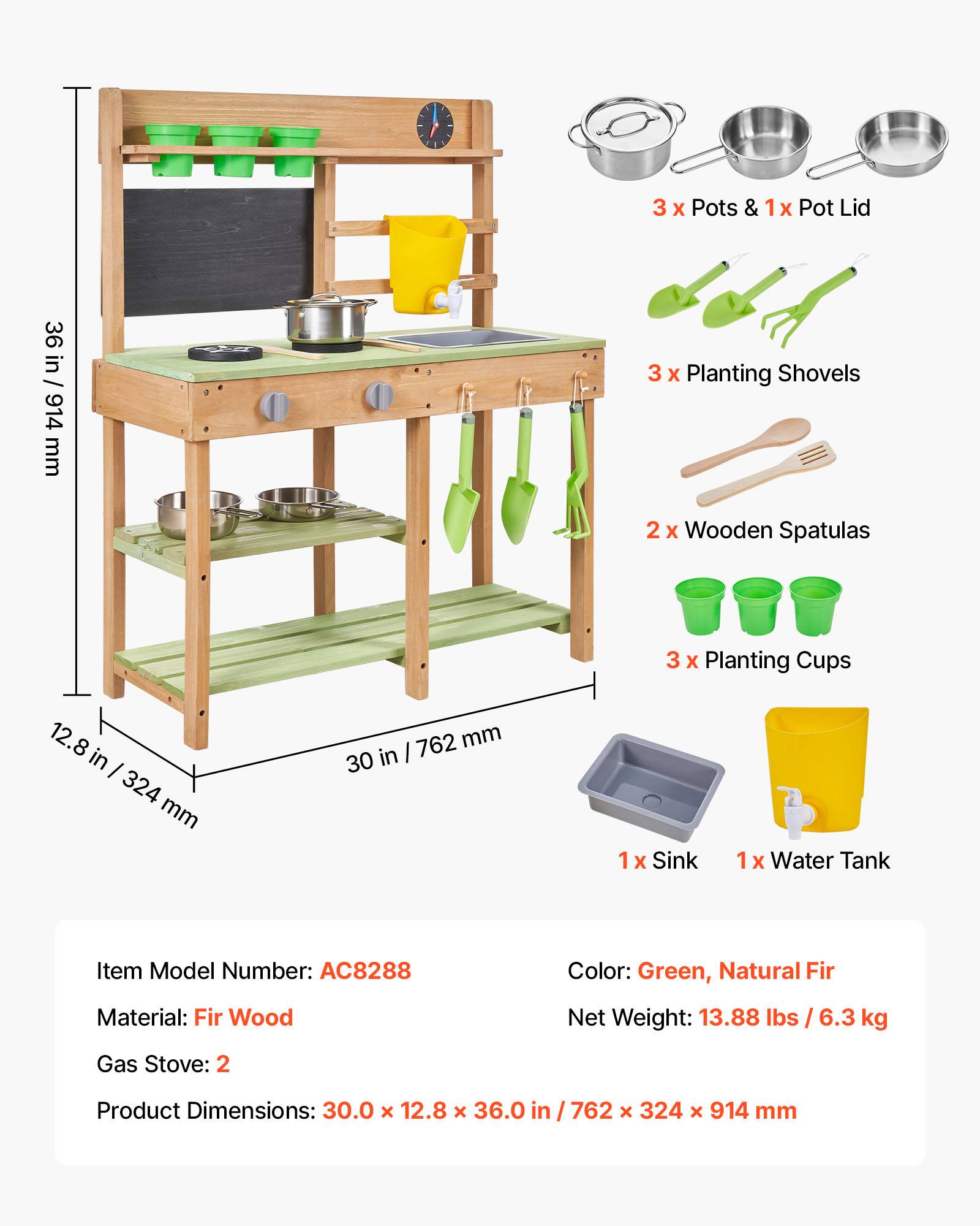 Vevor - VEVOR Cuisine à boue 76,2 cm en sapin, jeu extérieur 3+ évier amovible - Image 6