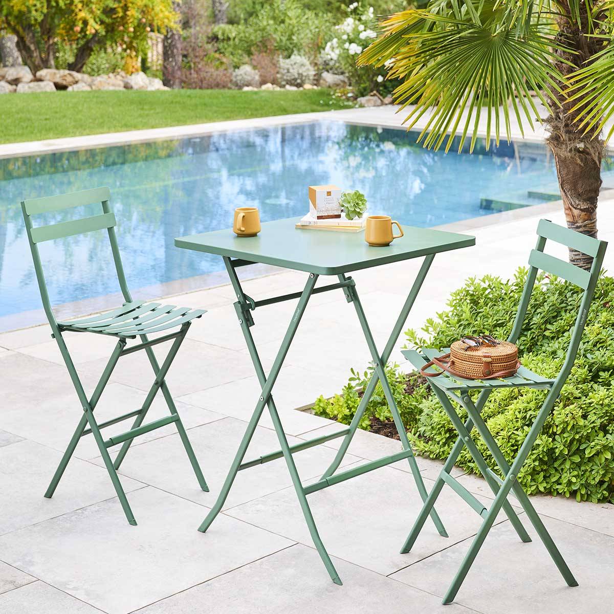 Hesperide - Table haute pliante de jardin "Greensboro" vert olive 2 places en acier traité époxy Hespéride - Imagen 5