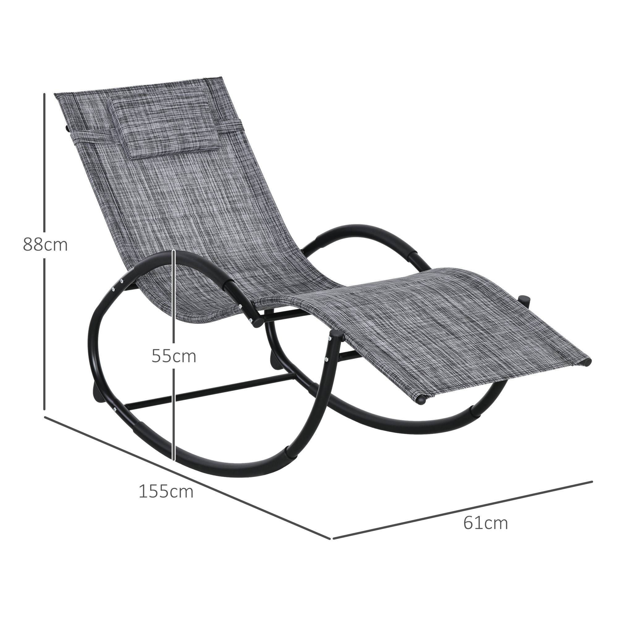 Outsunny - Chaise longue à bascule rocking chair design contemporain métal textilène gris chiné - Outsunny - Imagen 3