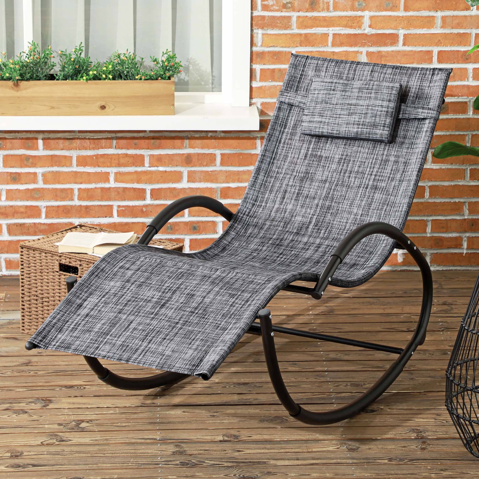 Outsunny - Chaise longue à bascule rocking chair design contemporain métal textilène gris chiné - Outsunny - Imagen 4