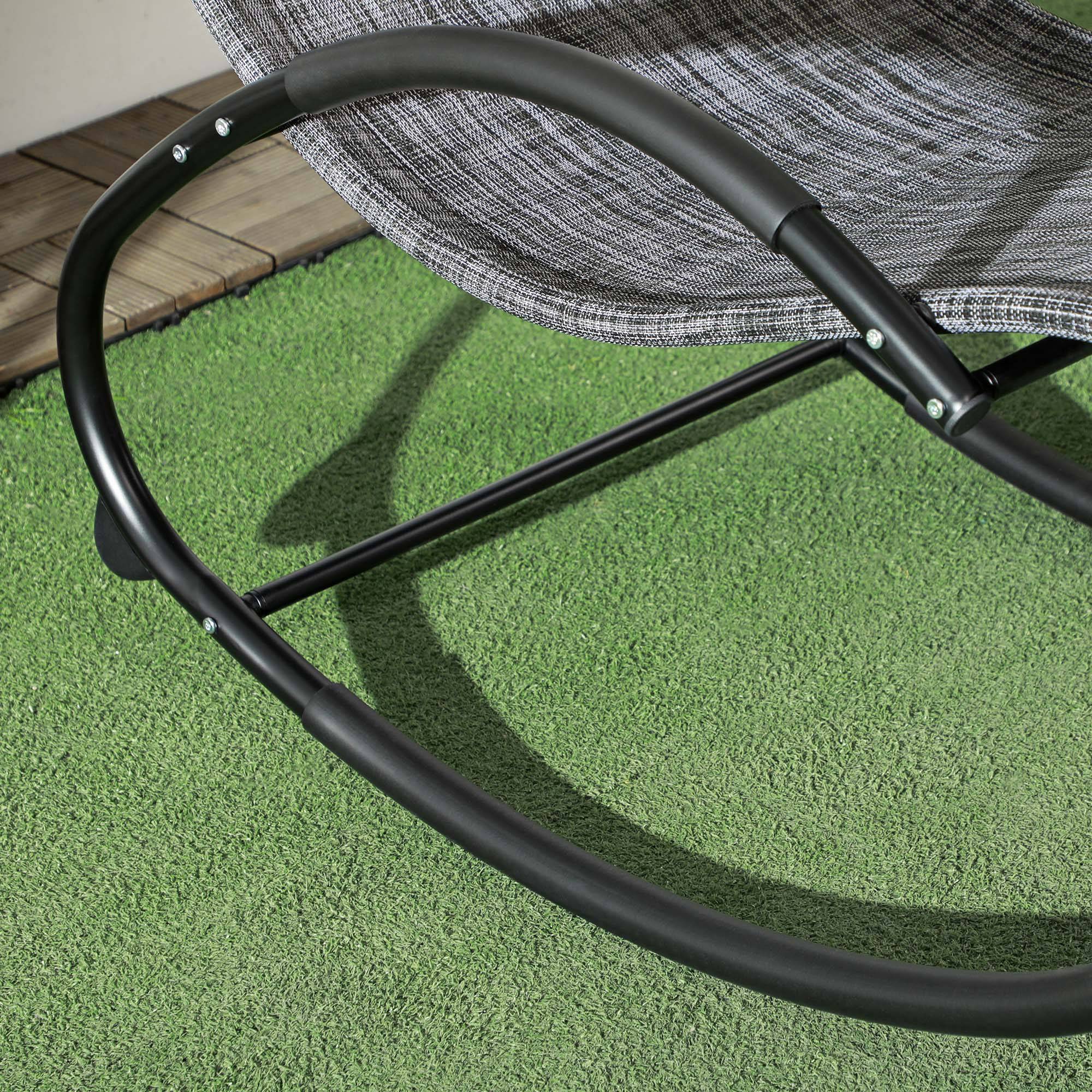 Outsunny - Chaise longue à bascule rocking chair design contemporain métal textilène gris chiné - Outsunny - Imagen 6