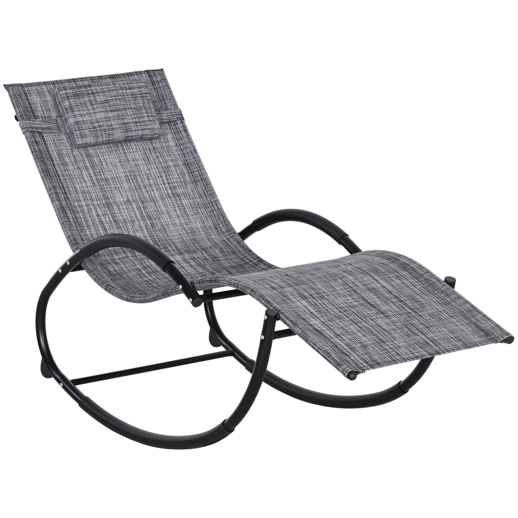 Outsunny - Chaise longue à bascule rocking chair design contemporain métal textilène gris chiné - Outsunny - Imagen 1