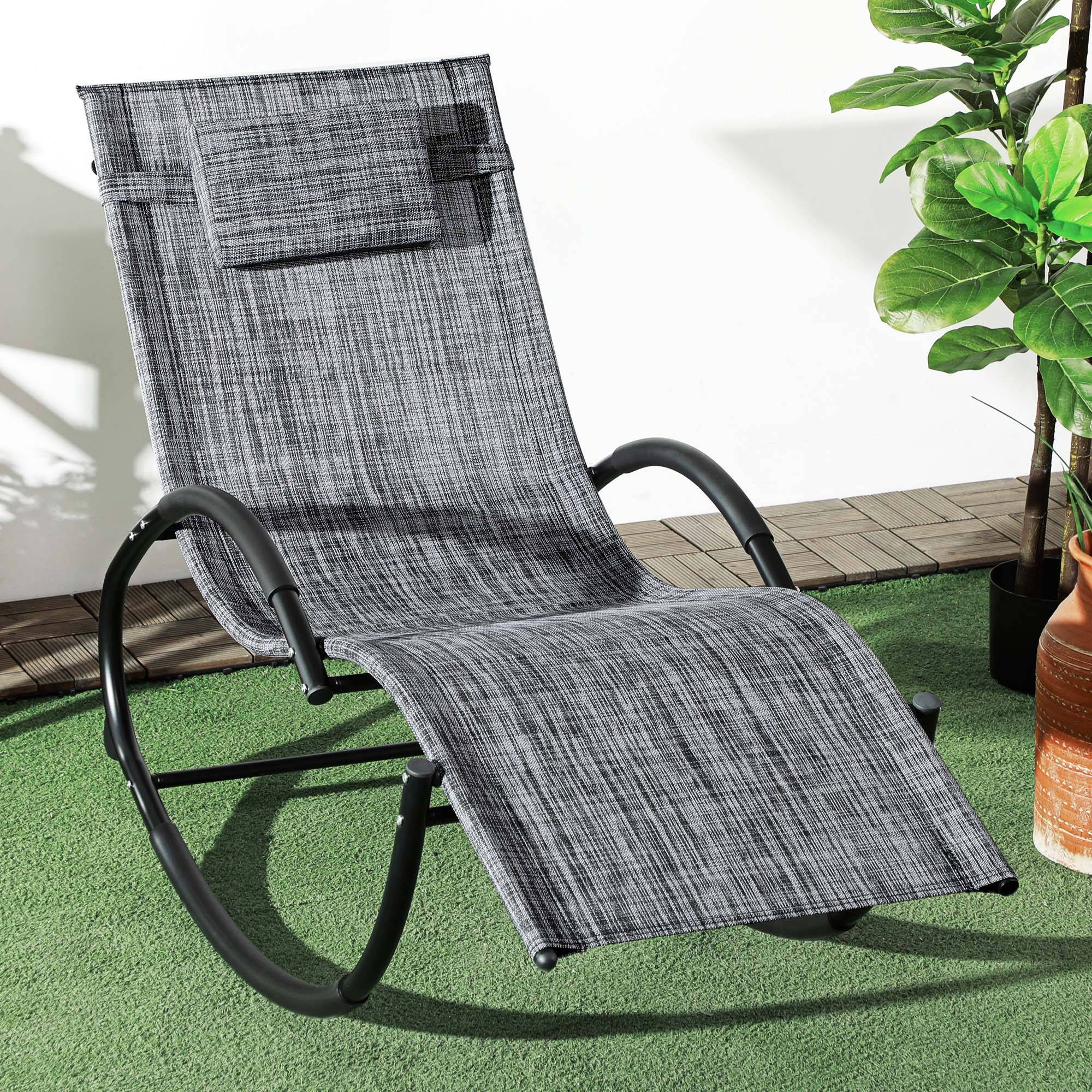 Outsunny - Chaise longue à bascule rocking chair design contemporain métal textilène gris chiné - Outsunny - Imagen 2