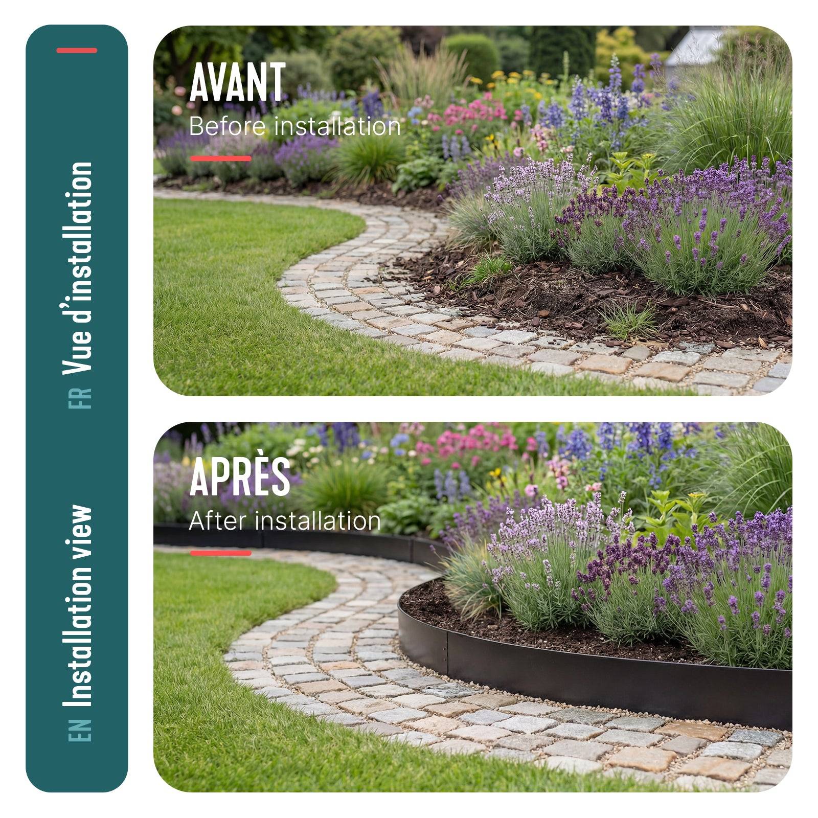 Lot de 30 Bordure de jardin en métal flexible 100x13cm noir - clôture gazon antirouille 30m - VOUNOT® - Image 7