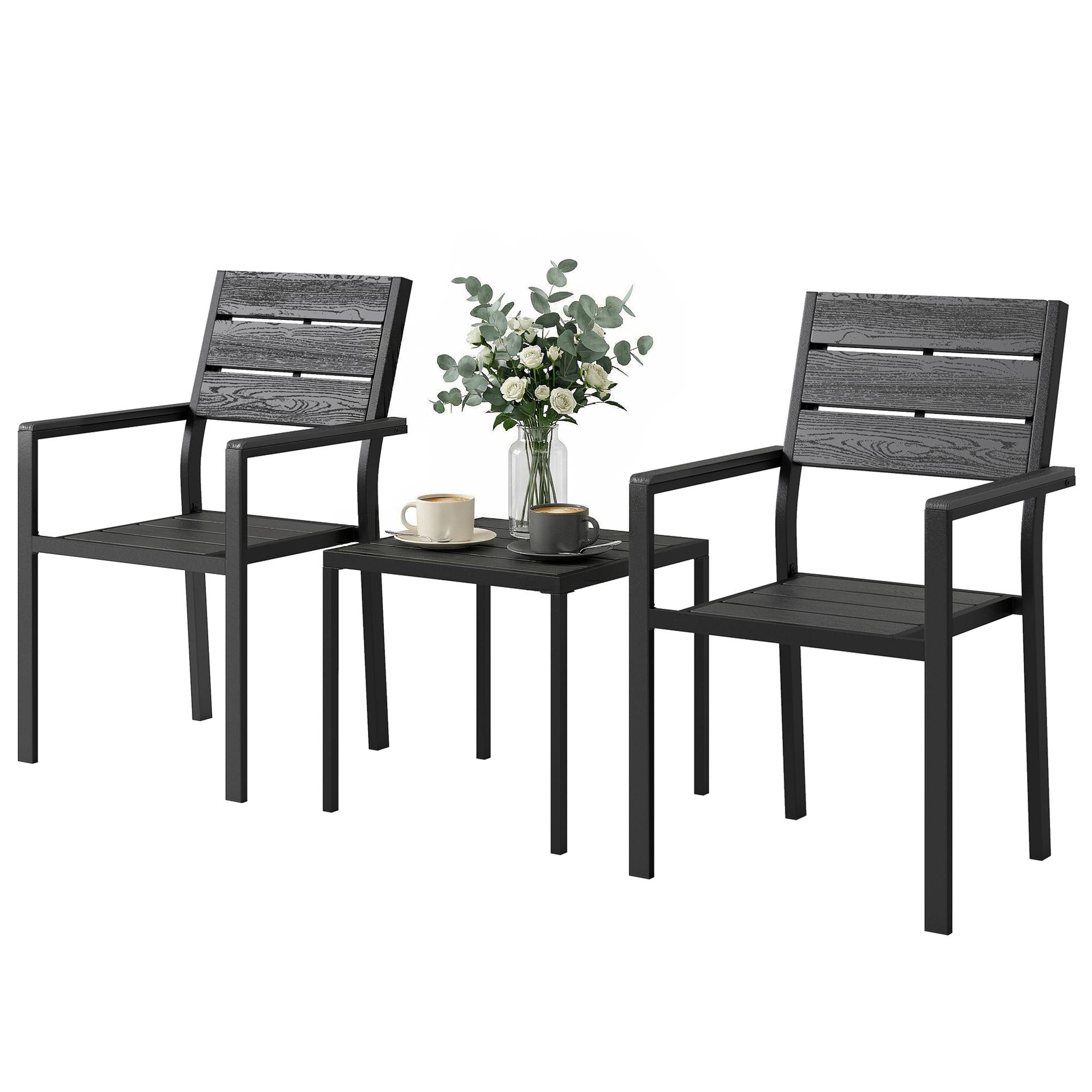 Ensemble de jardin 3 pièces métal et HDPE effet bois pour balcons noir - ComfortXL Outdoor Living - Image 2