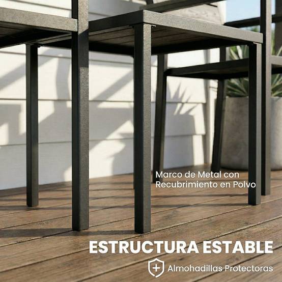 Ensemble de jardin 3 pièces métal et HDPE effet bois pour balcons noir - ComfortXL Outdoor Living - Image 9