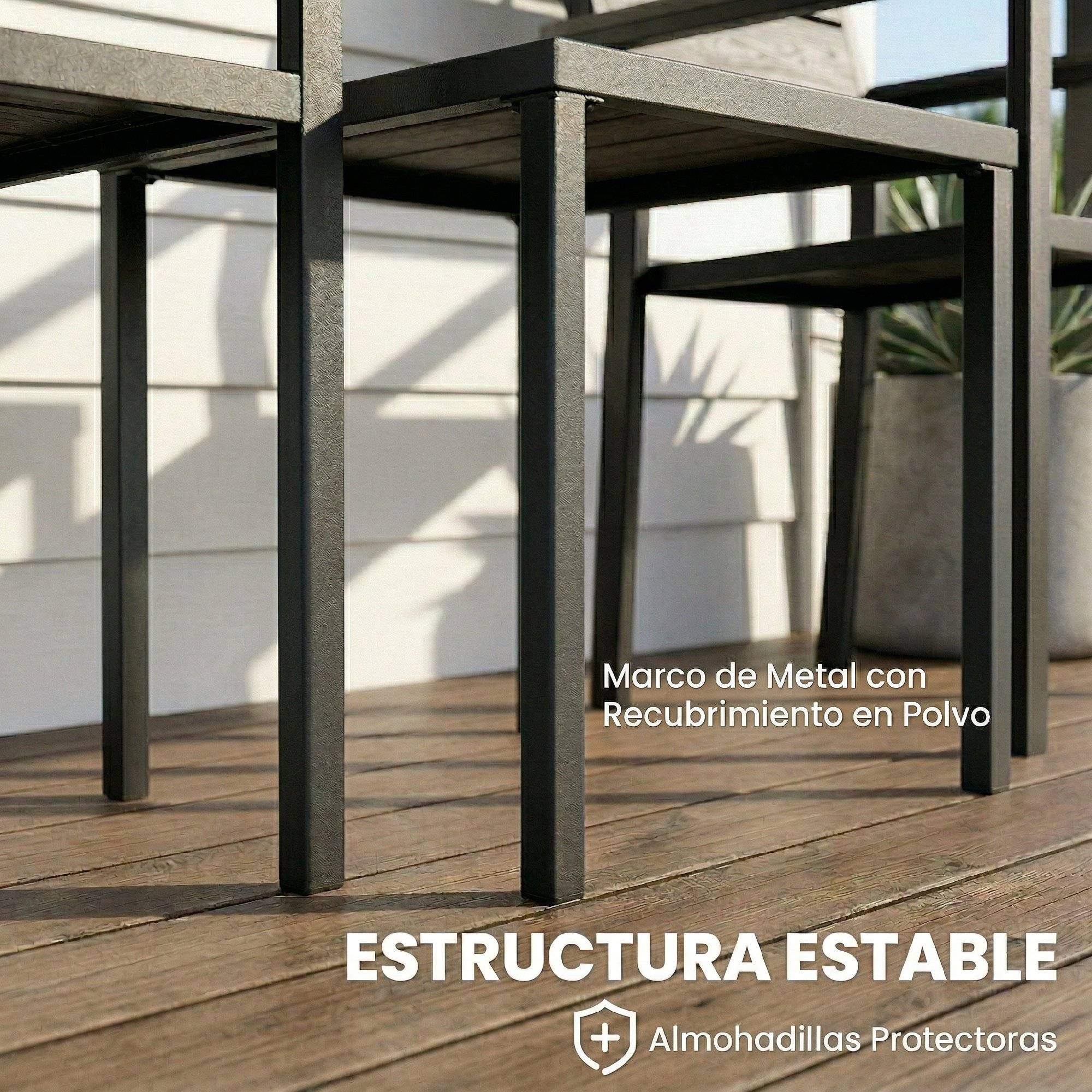 Ensemble de jardin 3 pièces métal et HDPE effet bois pour balcons noir - ComfortXL Outdoor Living - Image 9