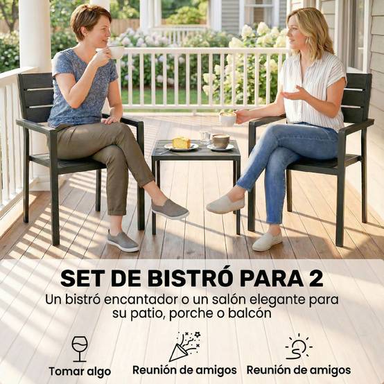 Ensemble de jardin 3 pièces métal et HDPE effet bois pour balcons noir - ComfortXL Outdoor Living - Image 6