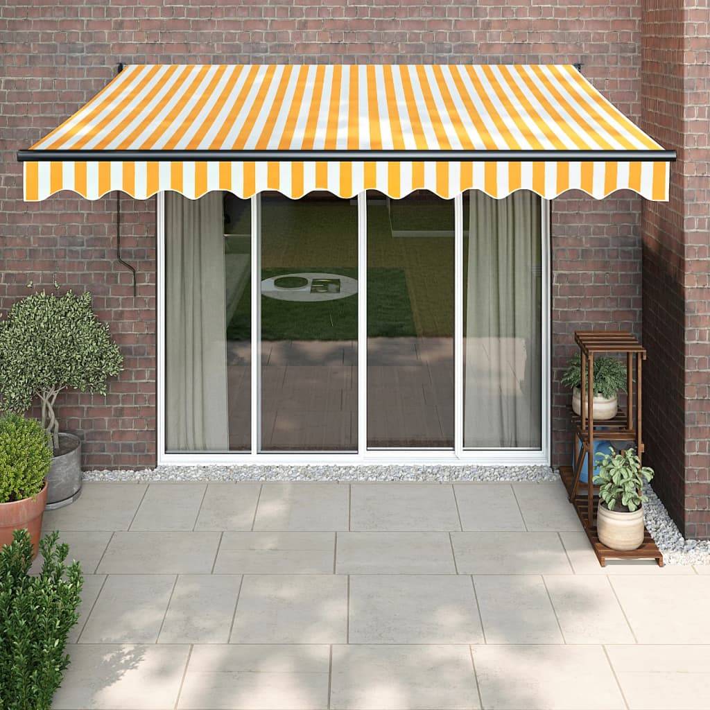 Auvent rétractable mural aluminium patio ombre jaune et blanc 3,5x2,5 m - ComfortXL Outdoor Living - Image 1