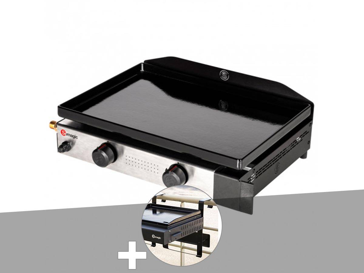 Somagic - Plancha gaz 2 brûleurs Solia 200 - Somagic + Support balcon