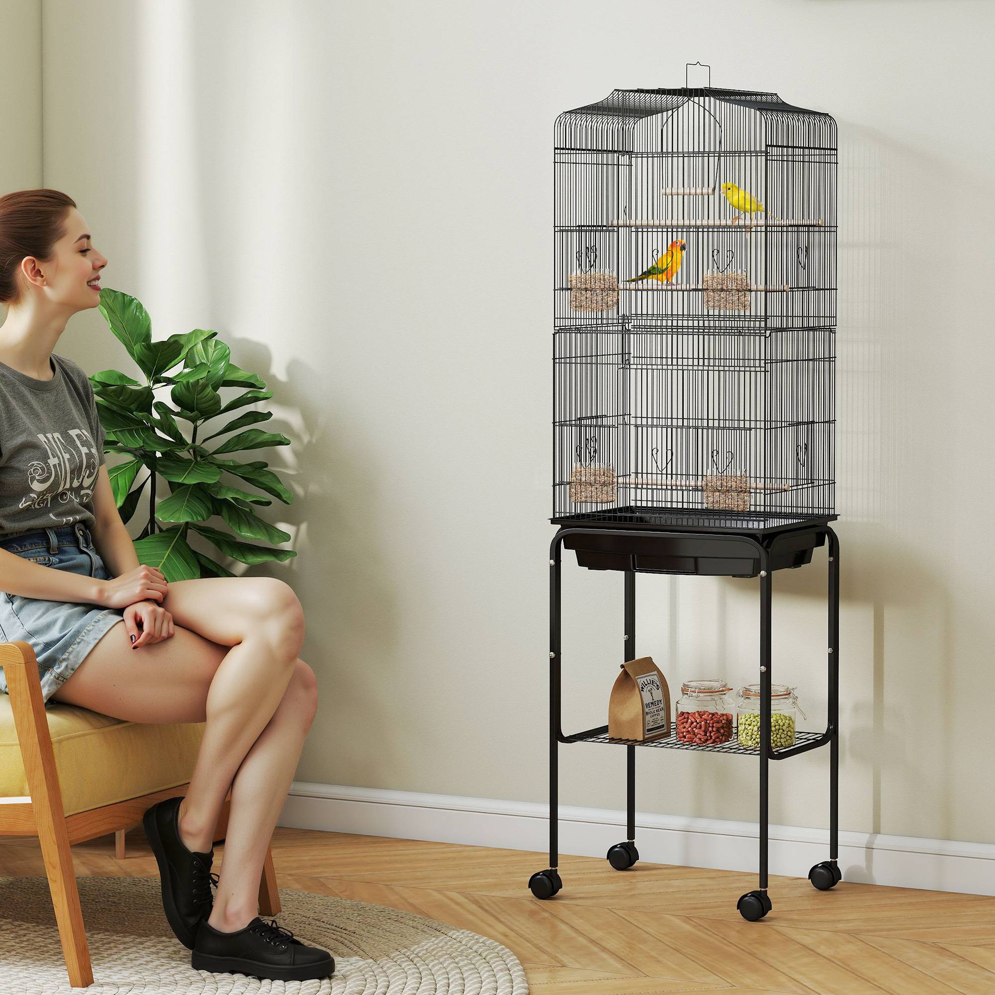 Volière cage à oiseaux acier noir 46.5 x 36 x 157 cm - PANGIVO - Image 3