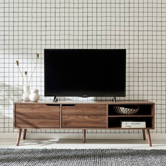 sweeek - Meuble TV décor bois de noyer. 2 portes. 1 étagère. 160cm | sweeek - Image 1