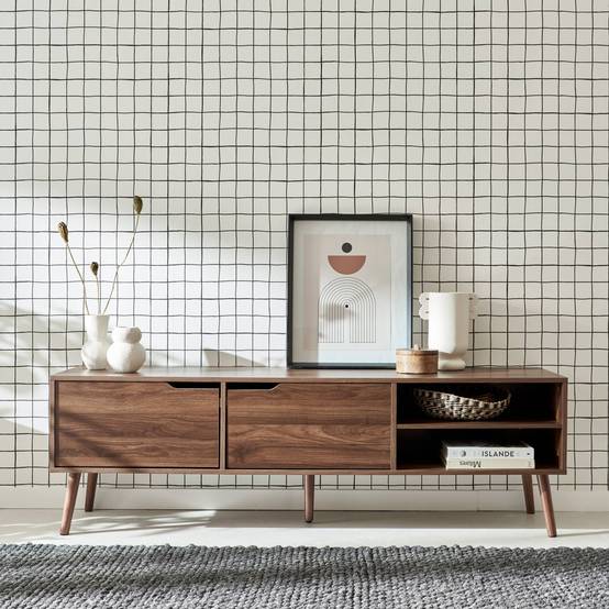 sweeek - Meuble TV décor bois de noyer. 2 portes. 1 étagère. 160cm | sweeek - Image 3