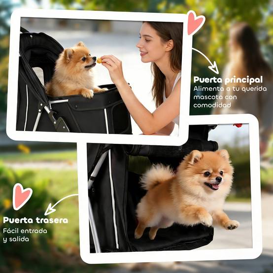 Poussette pour petit chien avec panier de rangement, porte-gobelet, roues et coussin lavable 77 x 44 x 102 cm Noir - Image 9