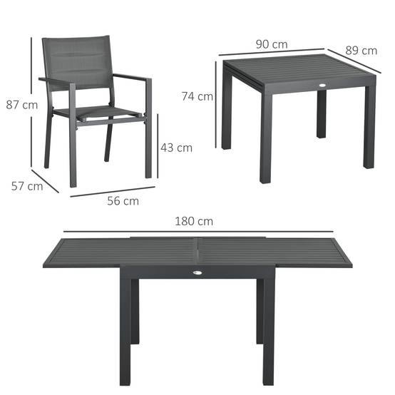 Salon de jardin en aluminium et textilène table extensible 8/12 personnes 12 chaises empilables gris - Image 5