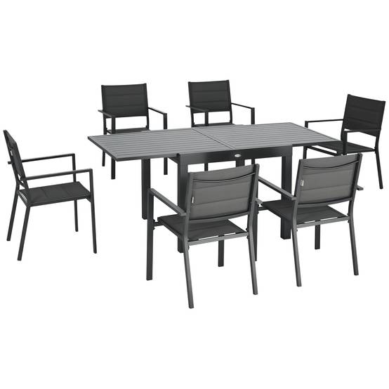 Salon de jardin en aluminium et textilène table extensible 8/12 personnes 12 chaises empilables gris - Image 1