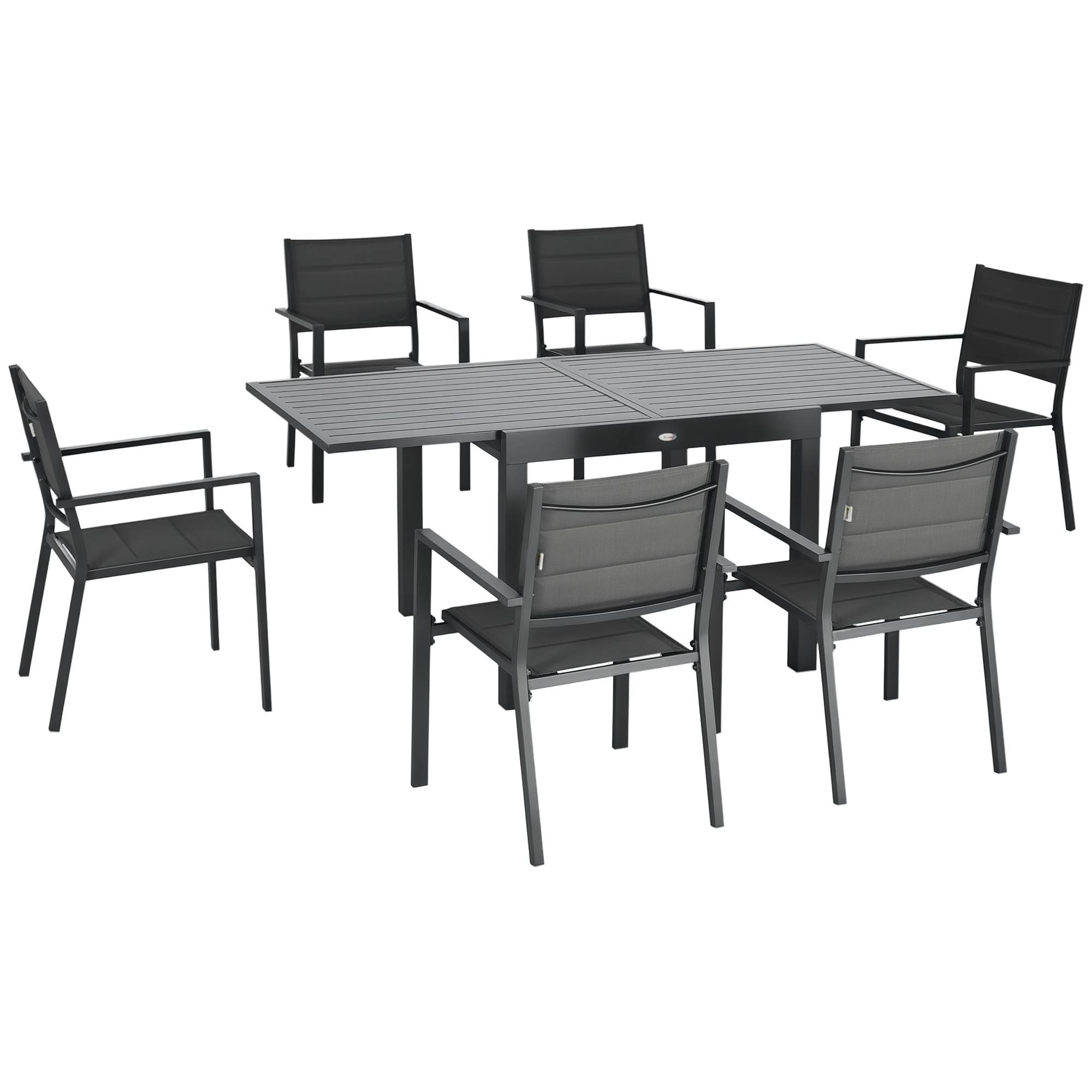 Salon de jardin en aluminium et textilène table extensible 8/12 personnes 12 chaises empilables gris - Image 1