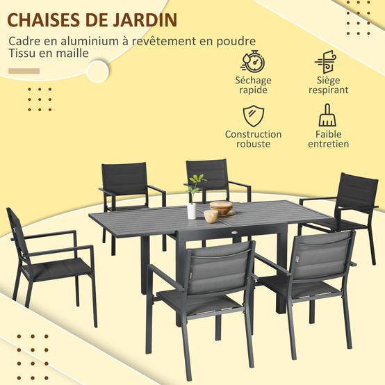 Salon de jardin en aluminium et textilène table extensible 8/12 personnes 12 chaises empilables gris - Image 8