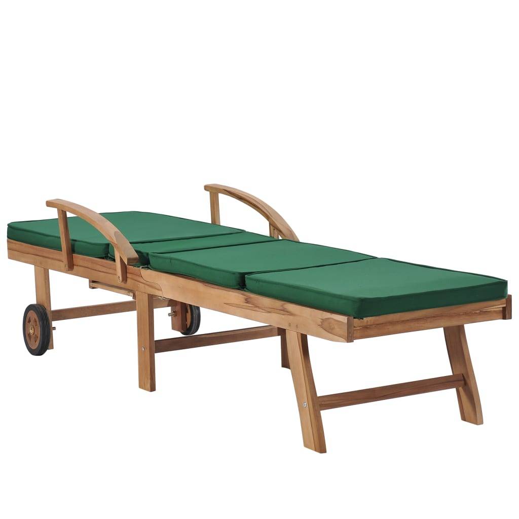 Helloshop26 - Lot de 2 transats chaise longue bain de soleil lit de jardin terrasse meuble d'extérieur avec coussins bois de teck solide vert - Imagen 6