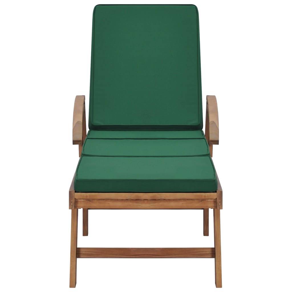 Helloshop26 - Lot de 2 transats chaise longue bain de soleil lit de jardin terrasse meuble d'extérieur avec coussins bois de teck solide vert - Imagen 3