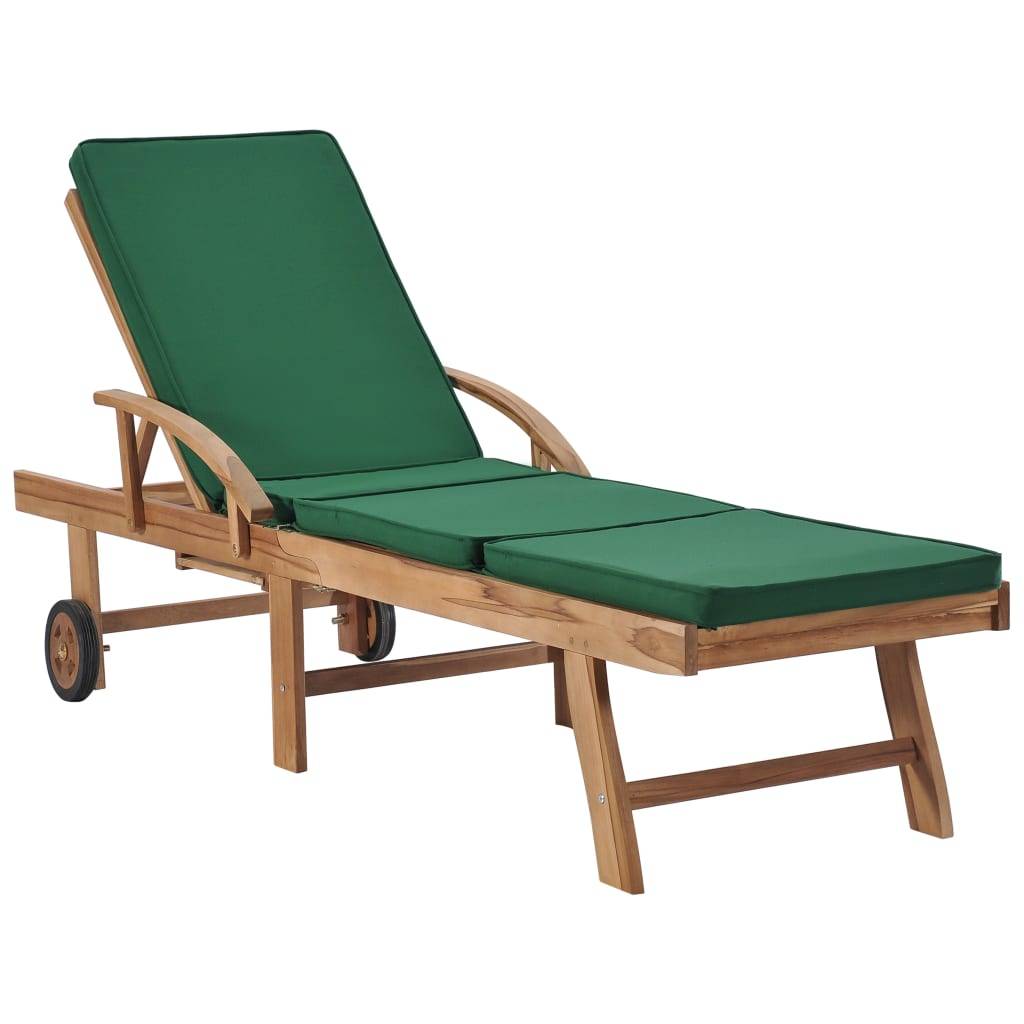 Helloshop26 - Lot de 2 transats chaise longue bain de soleil lit de jardin terrasse meuble d'extérieur avec coussins bois de teck solide vert - Imagen 2